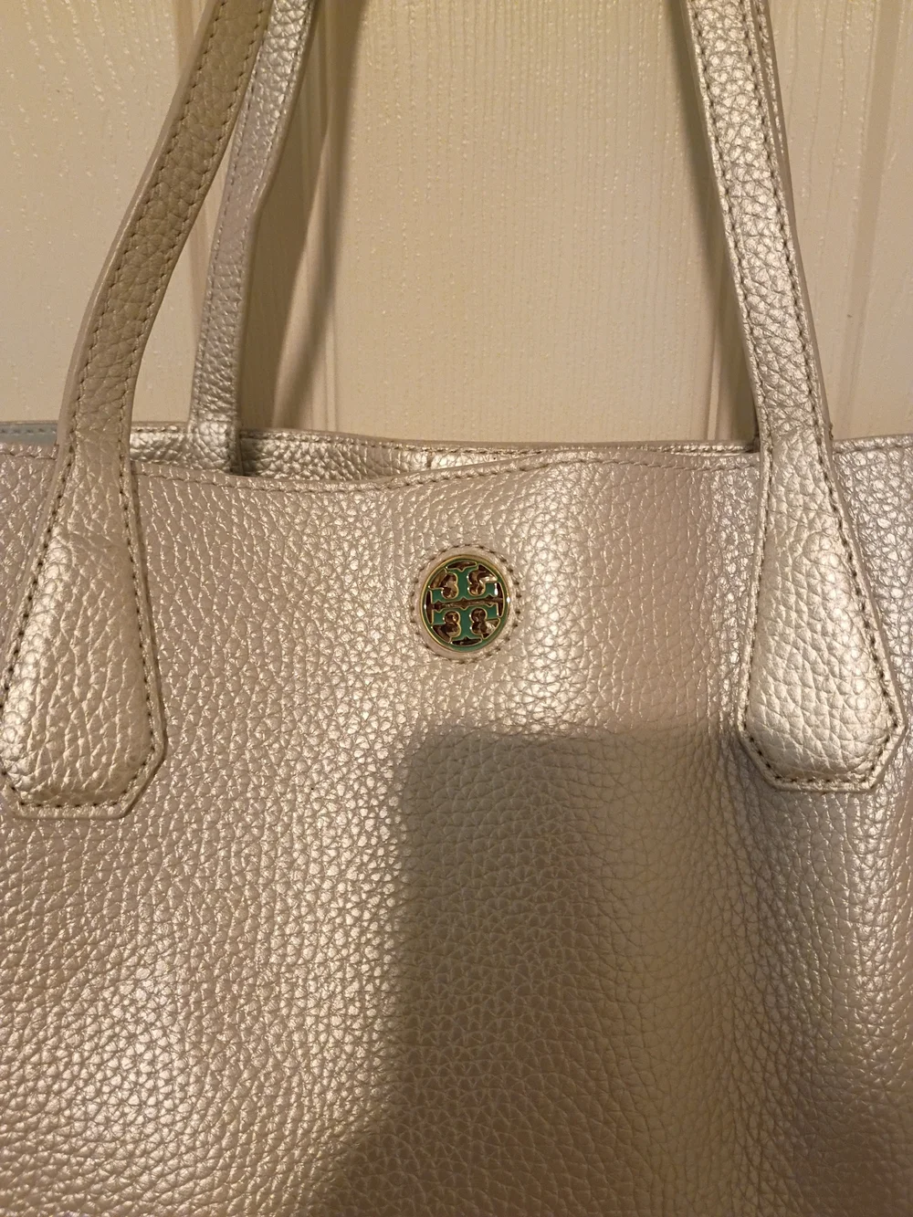 Tory Burch Metallic Silver Pebbled Leather Tote NWOT